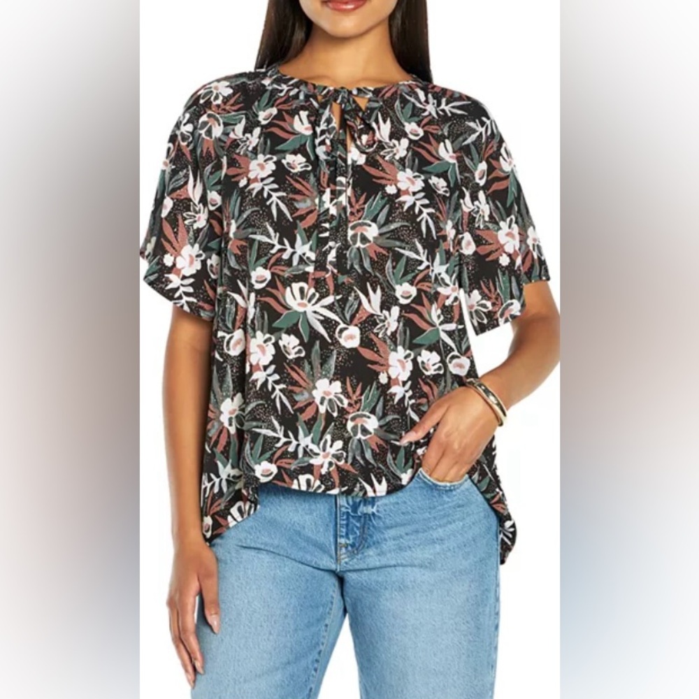 Three Dots Dani Flutter Short Sleeve Blouse - NWT